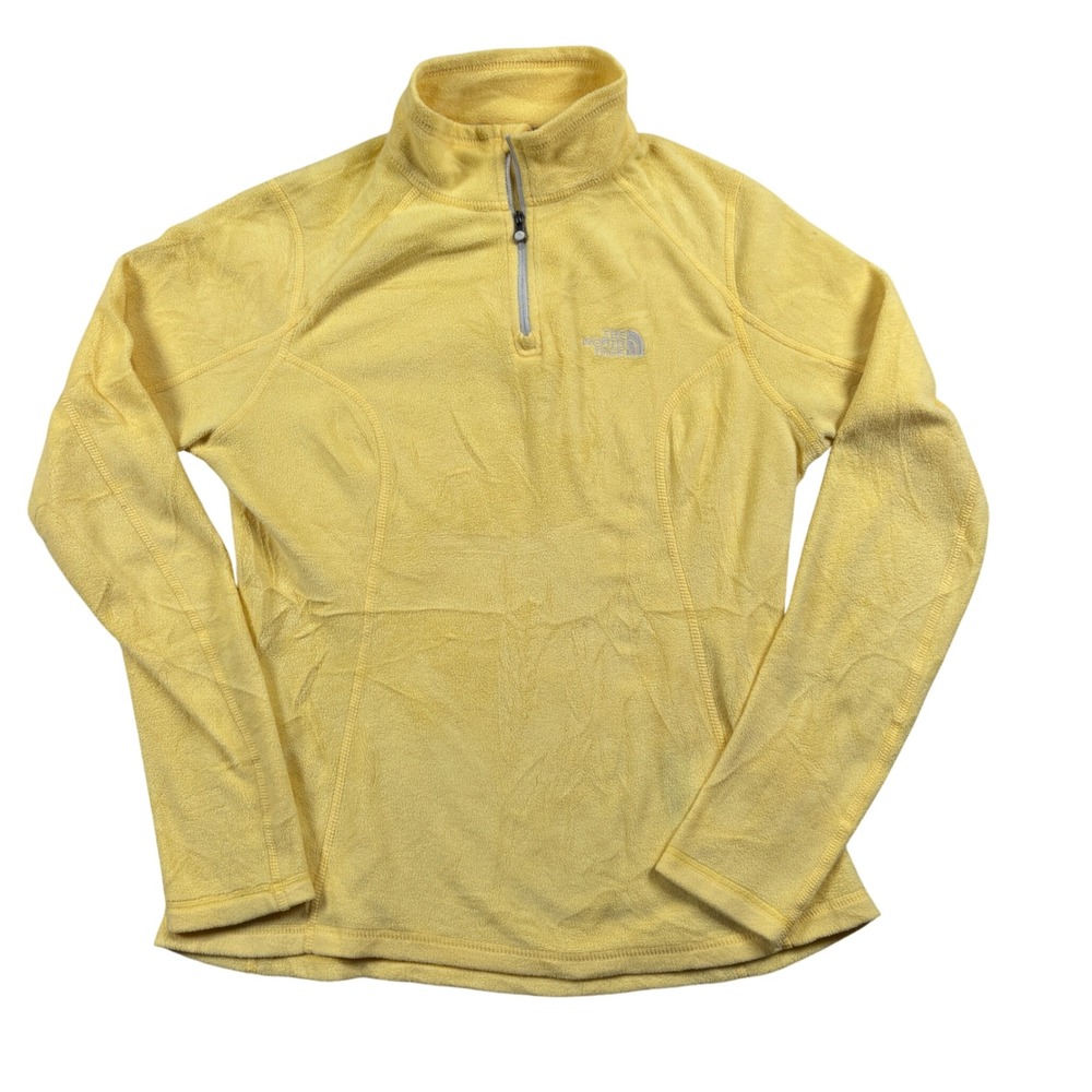 The North Face Fleece Pullover Women XS Yellow TKA 100 Quarter Zip Mock Neck